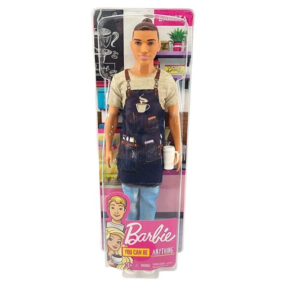 BARBIE Doll Ken Coffee Shop Barista Doll w/ Man Bun - Picture 1 of 16